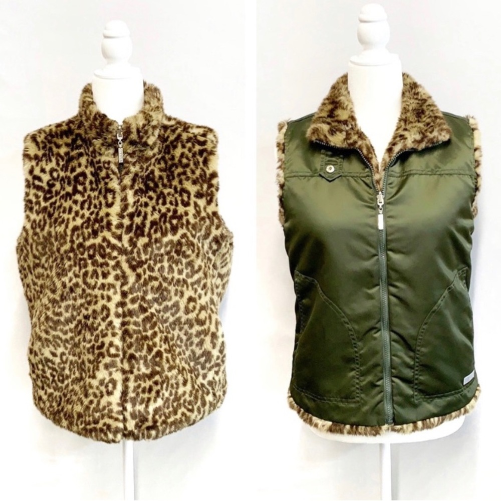 Reversible GUESS Leopard/Army Green Vest